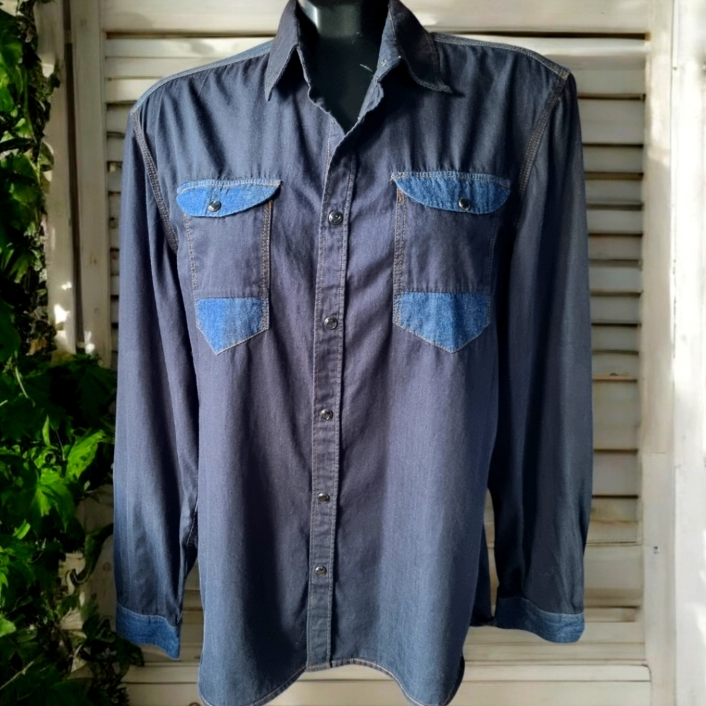 Unlisted By Kenneth Cole Two Tone Navy Blue Denim Shirt